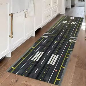 VIKAMA City Road Track Runner Rug Kids Car Game Theme Non Slip Washable Long Kitchen Carpet Boys Bedroom Play Area Floor Mat
