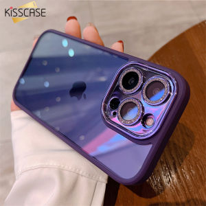 KISSCASE Luxury Glitter Diamond Clear HD Case For iPhone15ProMax Lens Protection Plating Shockproof Hybrid Armor Cover For Apple15 Pro Max 14 Plus 13 12 11