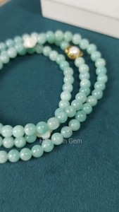 Vòng tay chuỗi 108 hạt đá Mã Não màu xanh ngọc size 6 li phối viên ngọc trai charm ốp hoa cỏ 4 lá đá xà cừ thanh lịch không kén mệnh | Hoa Minh Gem
