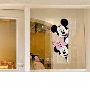 Cartoon Mickey Mouse Wall Stickers Kitchen Glass Shop Door Bathroom Waterproof PVC Decorative Mural Stickers Anti-Collision