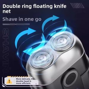 MONLEYTA | Portable Electric Shaver Mens Genuine Mini German Cannon Razor Gift For Boyfriend Double Blade Stainless Steel Rotating Type