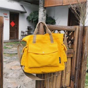 Large Capacity Canvas Shoulder Bag Womens School Handbag Crossbody Bag Tote Bag Korean Style Pure Color Leisure Backpack