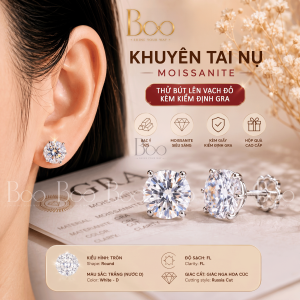 Khuyên Tai Nụ Moissanite Trắng Nước D Kiểm Định GRA 6 Chấu Đuôi Vặn Bạc 925 Cao Cấp – Đủ Size 3.0 Ly - 9.0 Ly