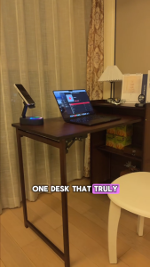 [On Hand]Folding Desk Home Bedroom Computer Desk Solid Wood Bookshelf Integrated Office Desk Dressing Table
