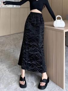 Elegant Black Leather Mini Skirt Womens High Waist A-Line Long Skirts Spring Autumn New Style Slimming Bodycon Skirts