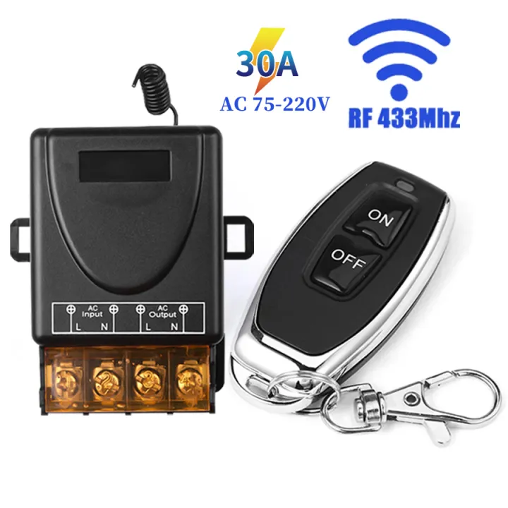 RF 433Mhz Wireless Remote Control Switch AC 220V 110V 30A Relay ...