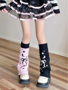 Girls Pink Bow Knot Heart Pattern Long Tube Knitted Socks Double Sided Wearable Leggings Y2K Subculture Cotton Ankle Socks