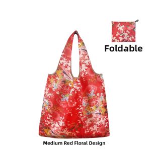 Red Eco-Friendly Shopping Bag Portable Foldable Handheld New Year Vegetable Buying Gift Bag Large Capacity Oxford Cloth Material