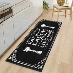 VIKAMA Black Chalkboard Kitchen Utensil Print Runner Mat Non Slip Oil Water Resistant Long Floor Mat for Kitchen Sink Home Decor