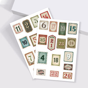 30pc Vintage Christmas Advent Calendar Digital StickersRetro Number Decal for ScrapbookingDecember Christmas Countdown Sticker