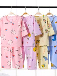 Bộ Quần Áo Mặc Nhà Mùa Hè Ice Island Cotton Cool 7 Tay Quần Dài Tay Trung Bình Cho Bé Trai Và Bé Gái Thoải Mái Thoáng Khí Cotton