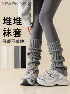 Warm Grey Sharkskin Patterned Mid-calf Socks with Leggings Slimming Autumn Winter Thickened Polyester Fiber Womens Socks