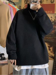 Korean Style Thickened High Collar Mens Knitted Sweater Couple Outerwear Winter Fashion Casual Long Sleeve Special Wide Fit