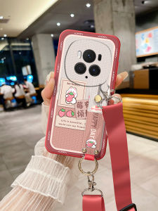 Honor Magic6 Phone Case with Strap Creative Strawberry Rabbit Design Protective Cover with Stand Soft TPU Eco-Friendly