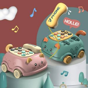 Music light Children Multifunctional Cat Telephone bilingual kids toy pullable car tiktok permainan telefon kanak kanak