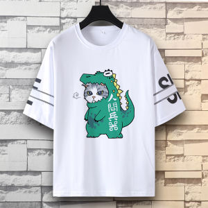 Fun Cartoon Short Sleeve T-Shirt Loose Casual Summer Trend for Teenage Boys Cotton Sweatshirt round Neck Print No Ironing Required