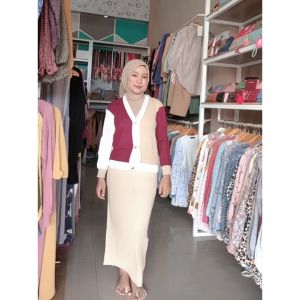 Setelan Rok Rajut Cardi Two Tone