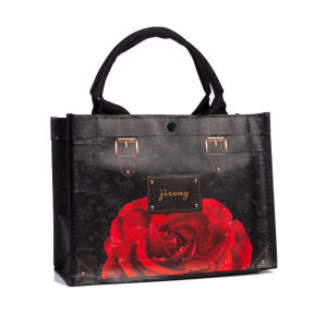 Dung Tích Lớn Hoa Hồng Hoa Eco Túi PP Bền Túi Tote Nữ Có Dây Kéo Bảo Quản Du Lịch Có Thể Tái Sử Dụng Dày Chắc Chắn Vải Mua Sắm Túi