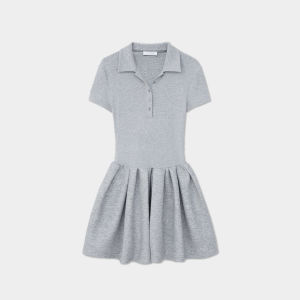 Miu Style College Wind Ultra-Elastic Modern Retro POLO Collar Slimming Puffy Skirt Dress Combed Cotton Short Sleeve Dress