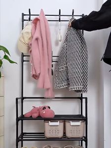 RORO ชั้นวางรองเท้า และหมวก ชั้นเก็บของ ราวแขวน ราวแขวนเสื้อ กระเป๋า หมวก อเนกประสงค์ ท่อเหล็กคาร์บอนที่หนาขึ้น รับน้ำหนักได้ดี ไม่กินพื้นที่