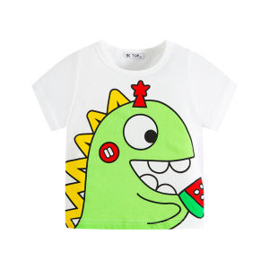 Summer New Korean Style Childrens Short Sleeve T-shirt Dinosaur Cartoon Boys Base Shirt Breathable Sweat Absorbent Cotton Kids Top