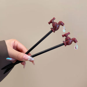 Faucet Drip Hairpin Female New Chinese Style Wooden Hairpin Headdress Horse-Face Skirt Hair Clasp Retro Creative Archaistic Funny Female