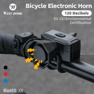 WEST BIKING 120dB Bike Electronic Horn 5 Modes IPX4 Waterproof Type-C Rechargeable Lightweight Bicycle Bell for MTB Road Bike