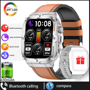 2025 Military Outdoor Sport Smart Watch Men 430mAh Battery 1.96" AMOLED LED Flashlight 3ATM Waterproof Bluetooth Call Smartwatch