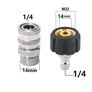 Pressure Washer Adapter Set M22 14mm/15mm to 1/4 Inch Quick Connect Fittings Stainless Steel for Power Washer Hoses Pump 5000PSI