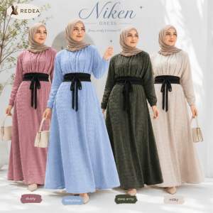 Dress Wanita Muslimah Niken Jumbo Maxy Motif Polos Bahan Kaos Knit Allsize LD120 melar 150