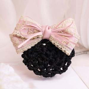 Nurse Style Pink Headband Hair Net Womens Work Hotel Front Desk Butterfly Knot Hair Accessory Fresh out Original Design Lace