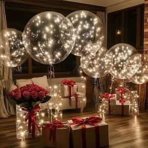 10PCS LED Light Up Balloons Glow in The Dark Transparent Led Bobo Balloons with Light String for Birthday Wedding Party Decor