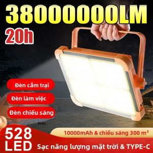 Đèn Pha Năng Lượng Mặt Trời 38000000LM 528LED Tích Hợp Pin Dự Phòng 10000mAh Chống Nước Dùng Cho Cắm Trại Và Khẩn Cấp Ngoài Trời