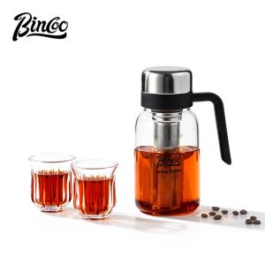 BINCOO Glass Cold Brew Pot with Handle Portable Cold Brew Coffee Cup with Stainless Steel Filter Fridge‑Safe 750ML