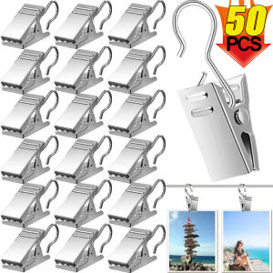 50pcs Stainless Steel Curtain Clips / Heavy Duty Hanging Clamps with Hook / Rust-resistant Durable Decoration Clips