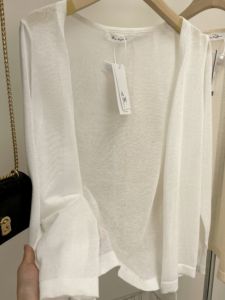 White Sun Protection Knitted Ice Silk Light Weight Spring Summer Cardigan Womens Outerwear with Strap Vest Top Loose Fit Long Sleeve
