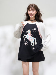 KEIKO | Pony Print Raglan Sleeve Sports Leisure Thin Sweater T-shirt