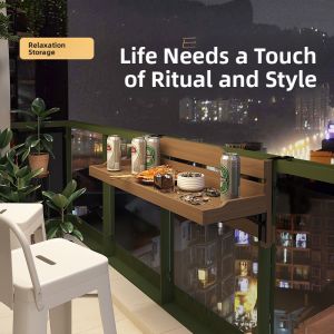 Creative Wooden Folding Balcony Railing Leisure Bar Counter Outdoor Home Furniture Customizable Wooden Window Sill Guardrail Table