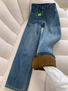 Warm Vintage Style French Elegance Straight Leg Denim Trousers