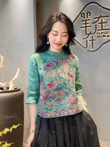 Flagship Store Classy Withdraw from Cupboard Big Sale European Goods Genuine Goods Clearance Fashion Machine Embroidery Cotton and Linen Shirt Female Chinese Style Top