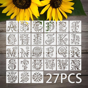 27pcs 3.9inch Sunflower Alphabet Letter Stencils A-Z Set DIY Painting Template Reusable Plastic Drawing Stencil for Scrapbooking