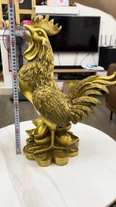 Tượng gà trống chữ Phúc bằng đồng phong thủy cao 48cm ngang 32cm nặng khoảng 8kg