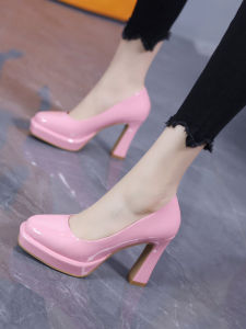 Waterproof Platform High Heels Pure Desire Nude Leather Womens Shoes 2025 New Pink Versatile Thick Heel Dress Single Shoes
