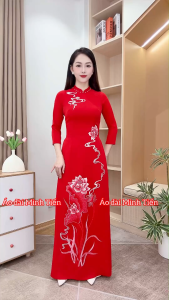 Áo Dài Lụa Mỹ Cao Cấp Họa Tiết Thêu Thủ Công Tỉ Mỉ - Mã M10