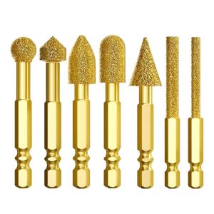 7Pcs Brazing Grinding Head Diamond Rotary File Head Iron Stainless Steel Burr Ceramic Tile Stone Polishing Engraving Drill Bits
