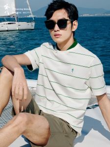 Cotton Breathable Round Neck Stripe Short Sleeve T-Shirt for Men
