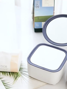 PP Material Mini office simple desktop trash can household push open lid table small storage box
