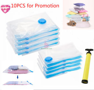 [Best Sellest]Free Pump + 10PCS Home/Travel Vacuum Bag Compression Storage BagCompression Bags  Space Savers Luggage Organizer  Vacuum Compression Plastic Bags 70x50CM Home Travel Packing Clothes Storage Vacuum Bags (Transparent)
