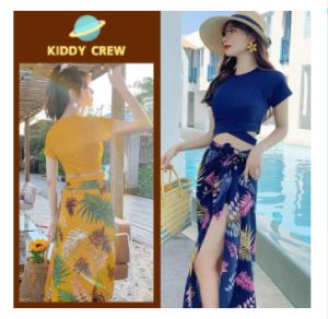 Kiddy Crew ชุดว่ายน้ำหญิง  เสื้อ+กระโปรง+กางเกง  แฟชั่นหน้าร้อน  ชุดว่ายน้ำ เซ็ต 2 ชิ้น ราคาถูก"