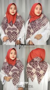 Edisi Merah - Hijab VOAL MOTIF PREMIUM Jilbab Merah Maroon Bata Segiempat LaserCut